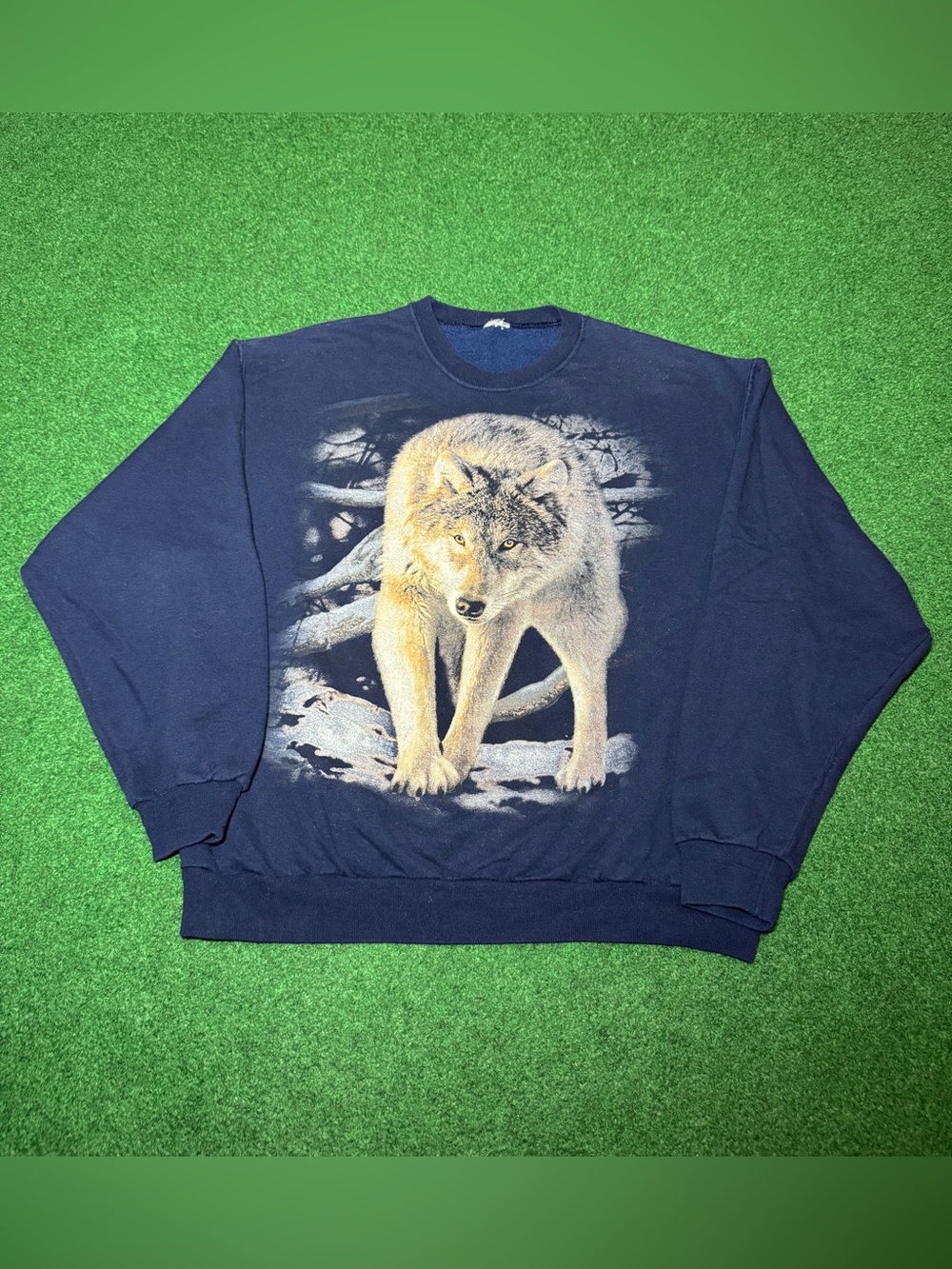 Wolf Nature Vintage Sweatshirt Large 90s Gray Lone Wolf Graphic Crewneck